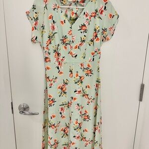 Ann Taylor Floral Light Green Maxi Dress